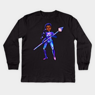 Black anime girl from outer space 2 ! beautiful  black girl with Braided hair, blue eyes, Cherry pink lips and dark brown skin. Hair love ! Kids Long Sleeve T-Shirt